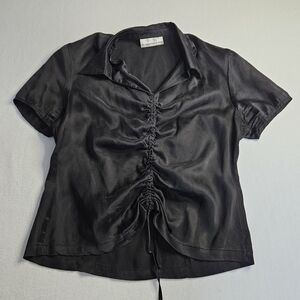 100%‎ Silk VINTAGE Elegant Black Ruched Women's Top